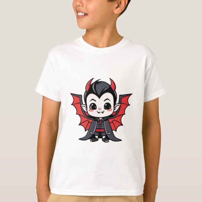 Niedlich Chibi Dracula - Cartoon Halloween T-Shirt (Vorderseite)