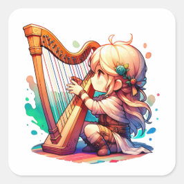 Niedlich Chibi Girl Playing Harl Quadratischer Aufkleber