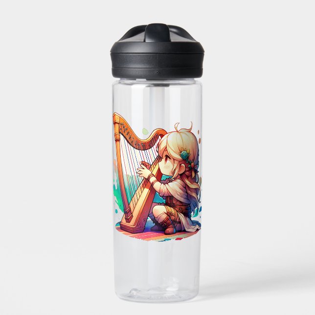 Niedlich Chibi Girl Playing Harp Personalisiert Trinkflasche (Vorderseite)