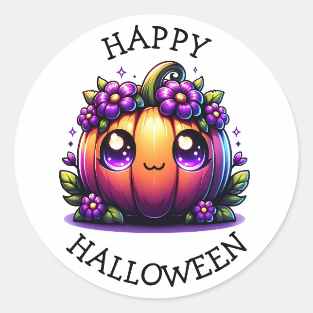 Niedlich Chibi Halloween Pumpkin Runder Aufkleber (Vorderseite)