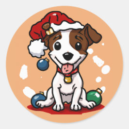 Niedlich Chibi Kawaii Jack Russell Terrier Weihnac Runder Aufkleber