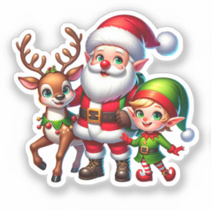 Niedlich Chibi Santa, Elf und Reindeh Weihnachten Aufkleber