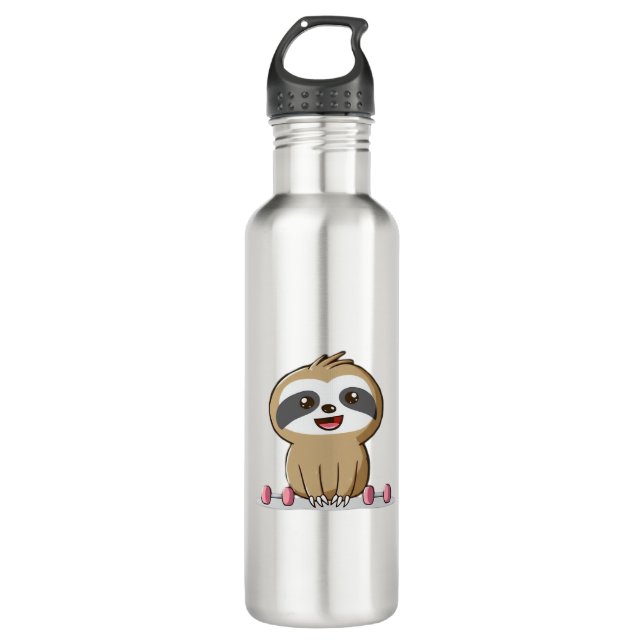 Niedlich Chibi Sloth Workout � Funny Kawaii Gym Ti Edelstahlflasche (Vorderseite)