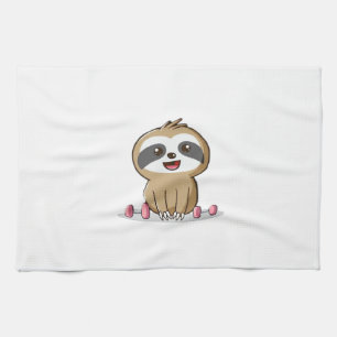 Niedlich Chibi Sloth Workout � Funny Kawaii Gym Ti Geschirrtuch