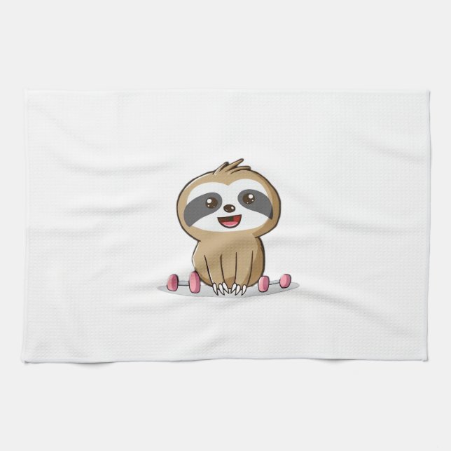 Niedlich Chibi Sloth Workout � Funny Kawaii Gym Ti Geschirrtuch (Horizontal)