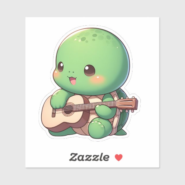 Niedlich Chibi Turtle Playing Guitar Aufkleber (Blatt)