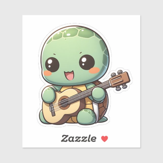 Niedlich Chibi Turtle Playing Guitar Aufkleber (Blatt)