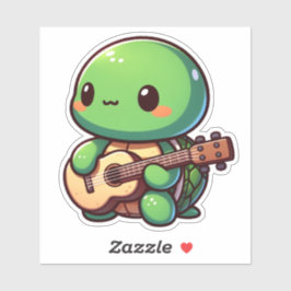 Niedlich Chibi Turtle Playing Guitar Aufkleber