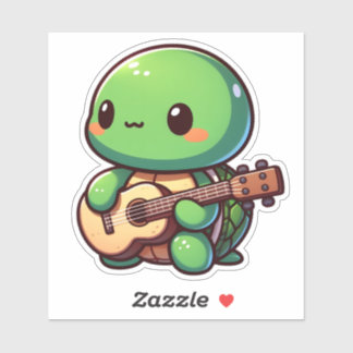 Niedlich Chibi Turtle Playing Guitar Aufkleber