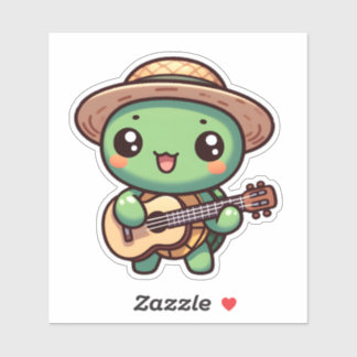 Niedlich Chibi Turtle Playing Guitar Aufkleber