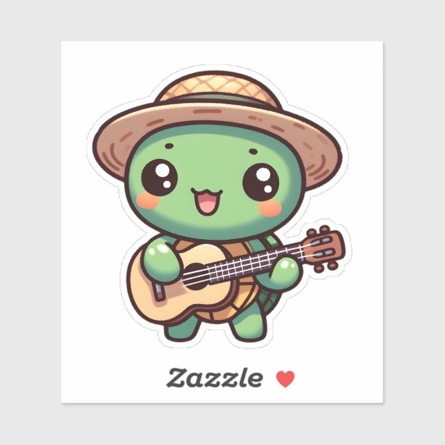 Niedlich Chibi Turtle Playing Guitar Aufkleber (Blatt)