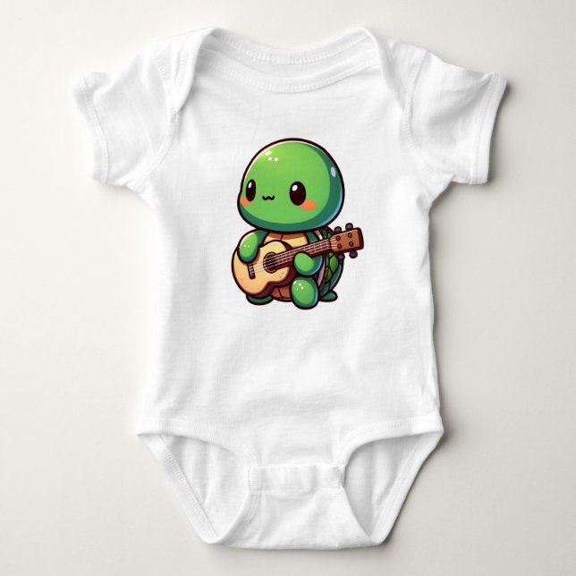 Niedlich Chibi Turtle Playing Guitar Baby Strampler (Vorderseite)