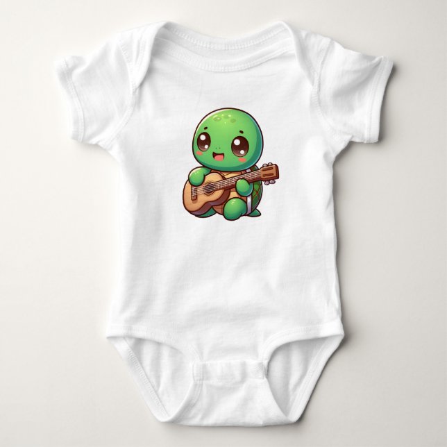 Niedlich Chibi Turtle Playing Guitar Baby Strampler (Vorderseite)