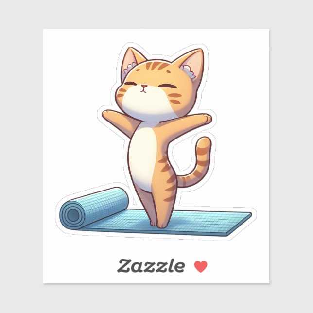 Niedlich Chibi Yoga Cat Aufkleber (Blatt)