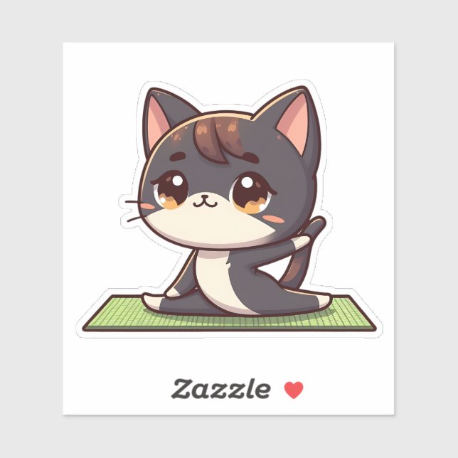 Niedlich Chibi Yoga Cat Aufkleber (Blatt)