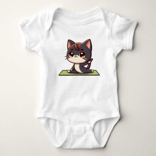 Niedlich Chibi Yoga Cat Baby Strampler (Vorderseite)