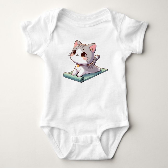 Niedlich Chibi Yoga Cat Baby Strampler (Vorderseite)