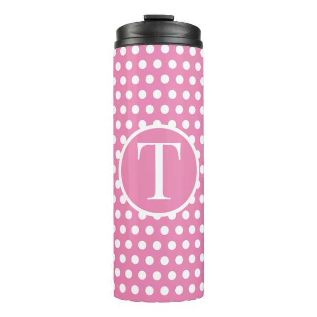 Niedlich Chic Classic Pink Polka Dots Anfangsbuchs Thermosbecher (Vorderseite)