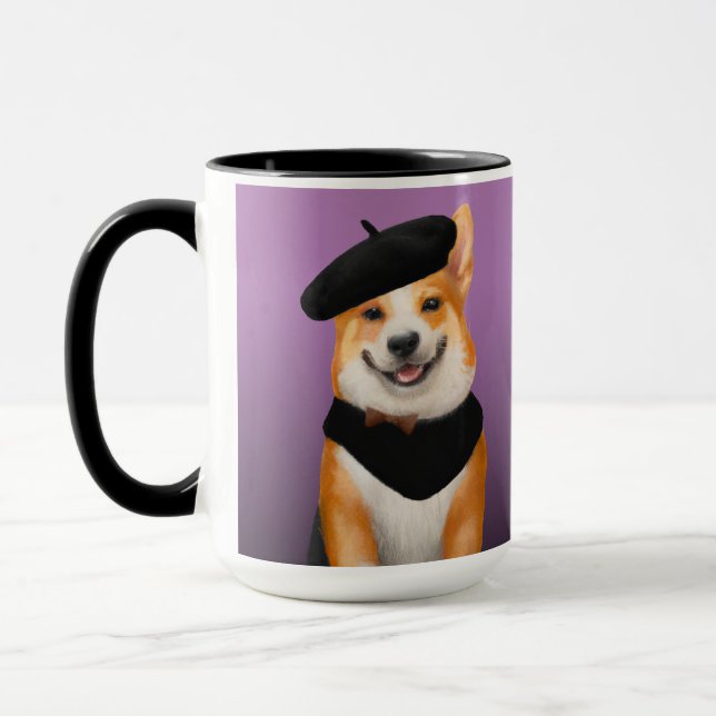 Niedlich Chic Corgi Dog Tragend Beret & Bandanna Tasse (Links)
