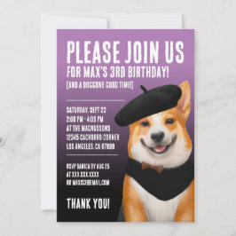 Niedlich Chic Corgi Dog Wearing Beret & Bandana Einladung