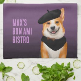 Niedlich Chic Corgi Dog Wearing Beret & Bandana Geschirrtuch