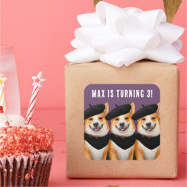 Niedlich Chic Corgi Hunde wünschen sich Geburtstag Quadratischer Aufkleber