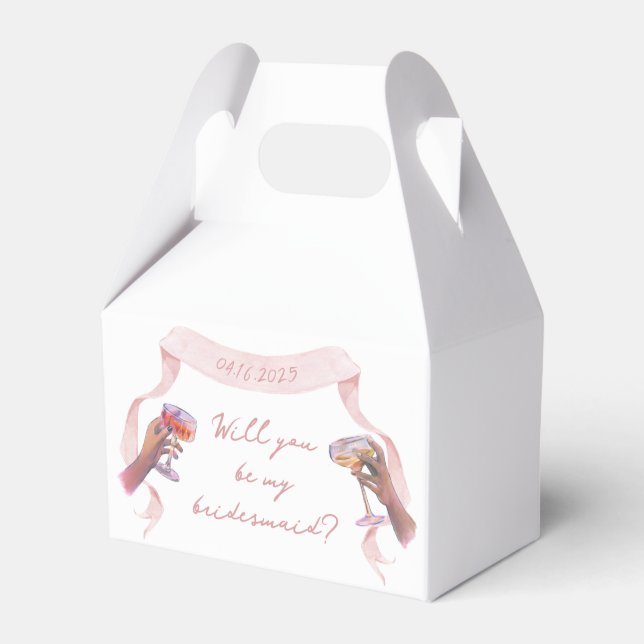 Niedlich-Chic Custom Bridesmaid Vorschlag Pink Rib Geschenkschachtel (Vorderseite)