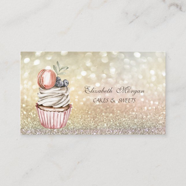 Niedlich Chic Elegant Bokeh Macaroon Cupcake Visitenkarte (Vorderseite)
