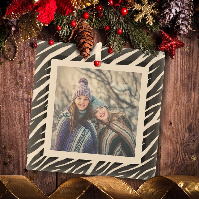 Niedlich Chic Foto Schwarz-weiß Zebra Custom Weihn Ornament Aus Glas (Von Creator hochgeladen)