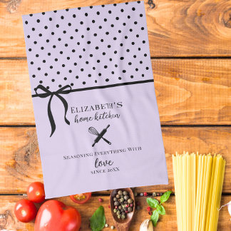 Niedlich Chic Girly Light Lilac und Black Polka Do Geschirrtuch