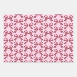 Niedlich Chic Girly Pink Satin Ästhetischer Bow Geschenkpapier Set