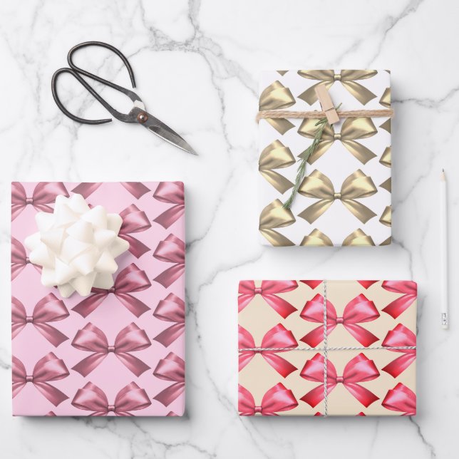 Niedlich Chic Girly Pink Satin Ästhetischer Bow Geschenkpapier Set (Vorderseite)