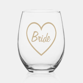 Niedlich Chic Gold Bride Cursive Script Herz Weinglas Ohne Stiel