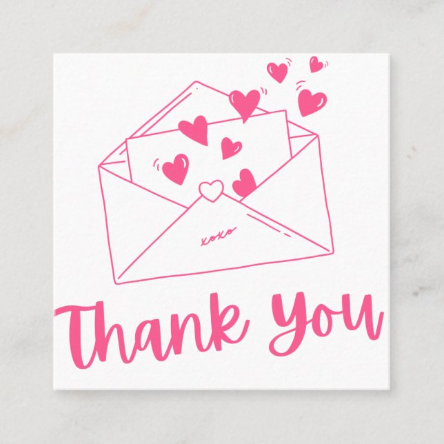 Niedlich Chic Liebe Letter Pink Hearts Danke Girly Quadratische Visitenkarte (Vorderseite)