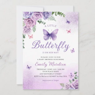 Niedlich Chic Lila Floral Butterfly Girl Babydusch Einladung