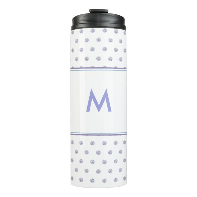 Niedlich Chic Muster Blume Lavender Polka Dot Blue Thermosbecher (Vorderseite)