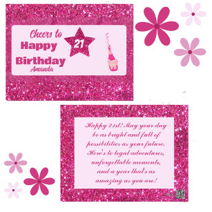 Niedlich Chic Pink Glitzer Cheers 21 Happy Birthda Postkarte