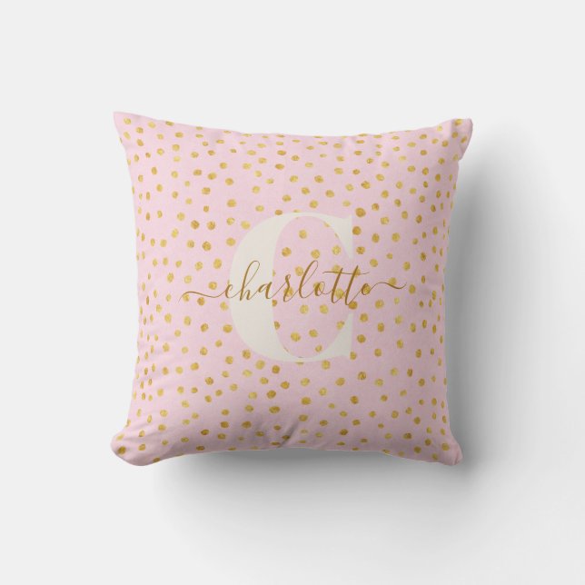 Niedlich Chic Pink Gold Polka Dots Personalisierte Kissen (Vorderseite)