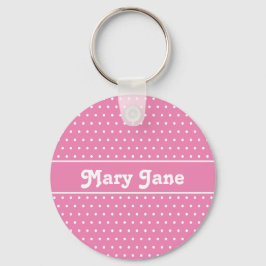 Niedlich Chic Pink Individuelle Name Polka Dot Schlüsselanhänger