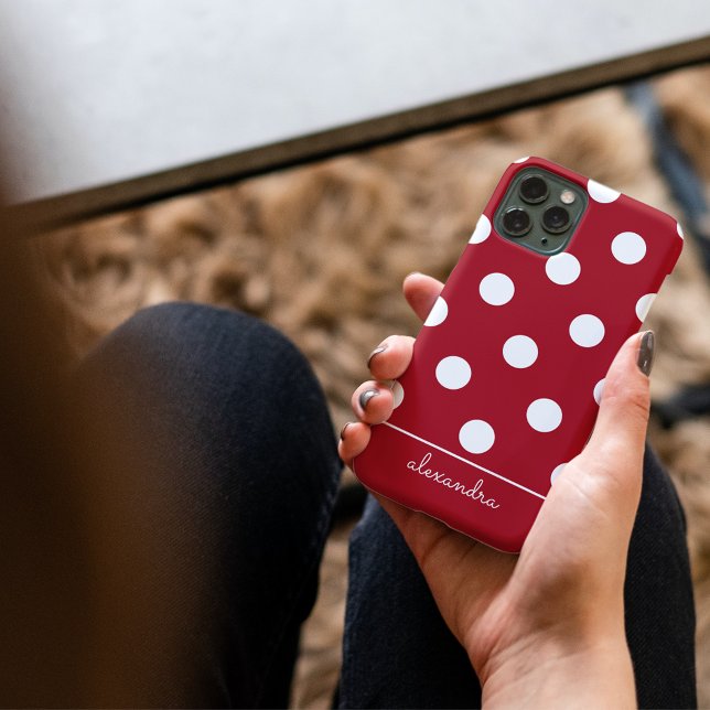 Niedlich Chic Red Polka Dot Muster Personalisierte Case-Mate iPhone 14 Hülle (Von Creator hochgeladen)