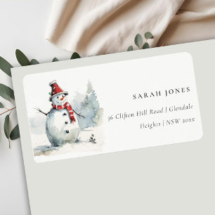Niedlich Chic Watercolor Snowman Weihnachtsadresse Adressaufkleber