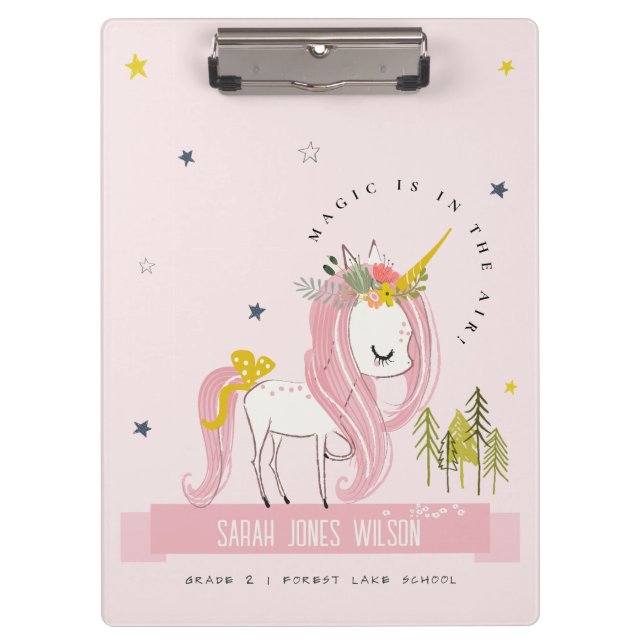 Niedlich Chic Whimsical Magical Unicorn Rosa Prinz Klemmbrett (Vorderseite)