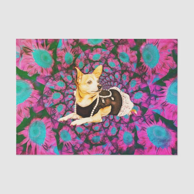 Niedlich Chihuahua Floral Pink Aquamarin Boho Hund Seidenpapier (Vorderseite)