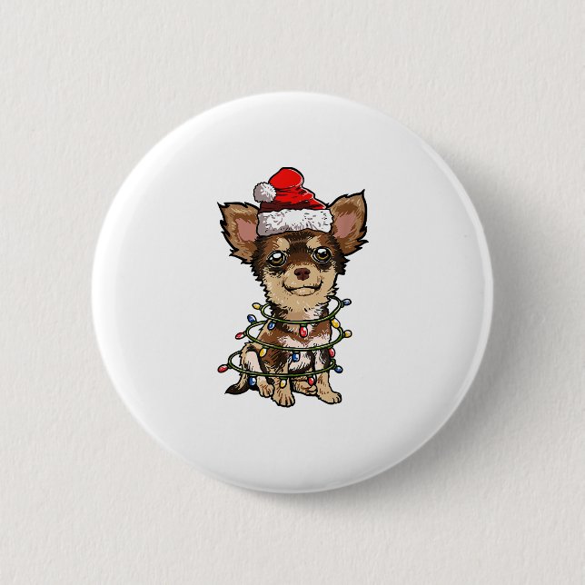 Niedlich Chihuahua Weihnachtsbaum Lichter Xmas Do Button (Vorderseite)