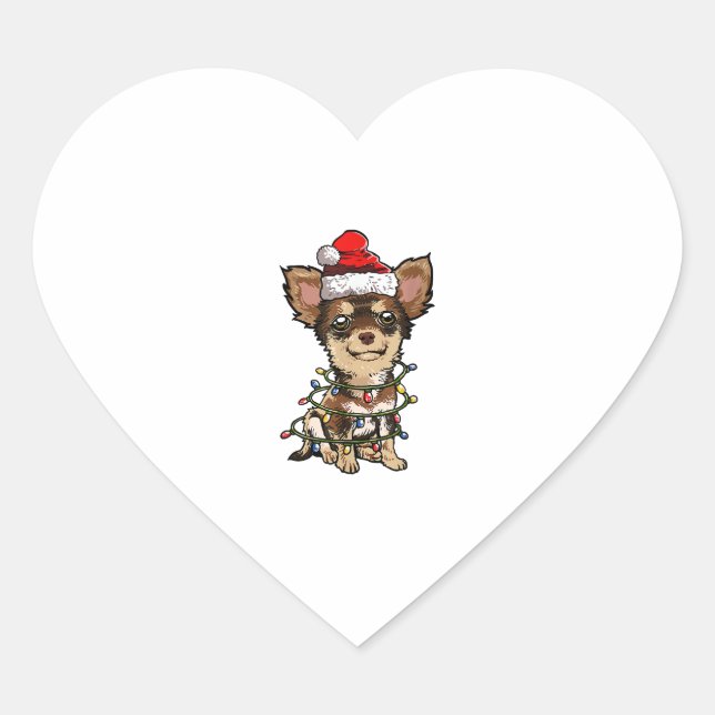 Niedlich Chihuahua Weihnachtsbaum Lichter Xmas Do Herz-Aufkleber (Vorderseite)
