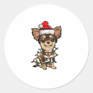 Niedlich Chihuahua Weihnachtsbaum Lichter Xmas Do Runder Aufkleber