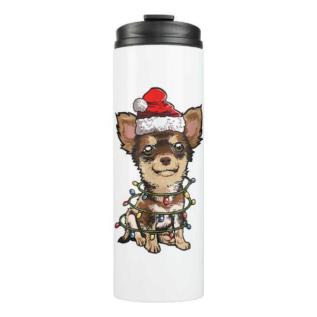 Niedlich Chihuahua Weihnachtsbaum Lichter Xmas Do Thermosbecher (Vorderseite)