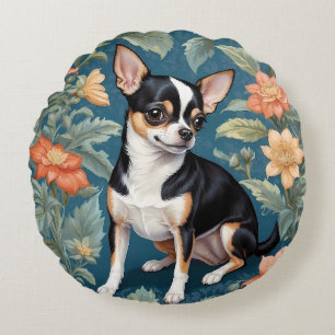 Niedlich Chihuahua William Morris Inspirierte Flor Rundes Kissen