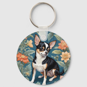 Niedlich Chihuahua William Morris Inspirierte Flor Schlüsselanhänger