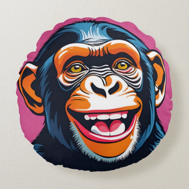 Niedlich Chimpanzee Laughs Rundes Kissen (Vorderseite)